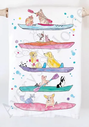 Dogs Kayaking Dish Towel