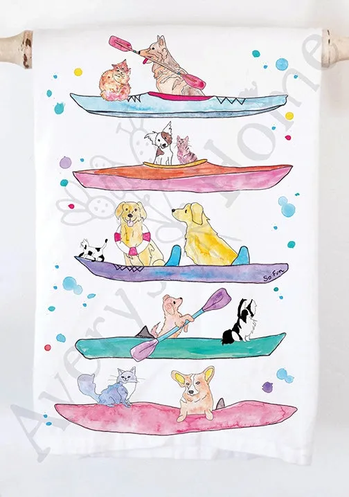 Dogs Kayaking Dish Towel