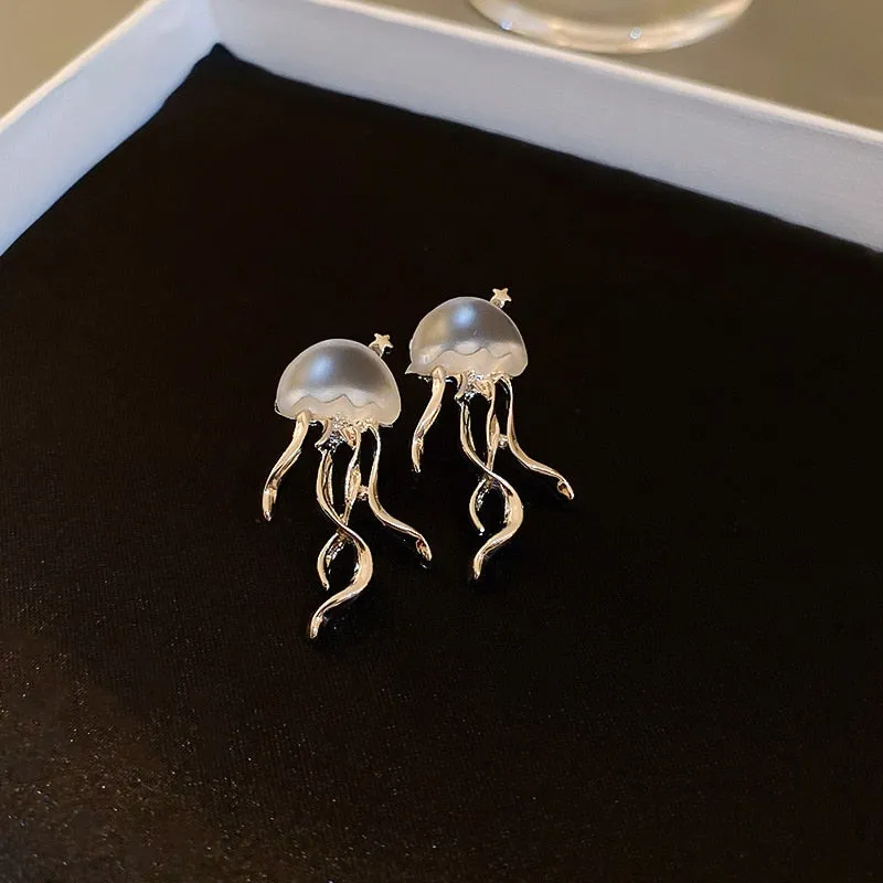 Floating Jellyfish Matte Crystal Earrings