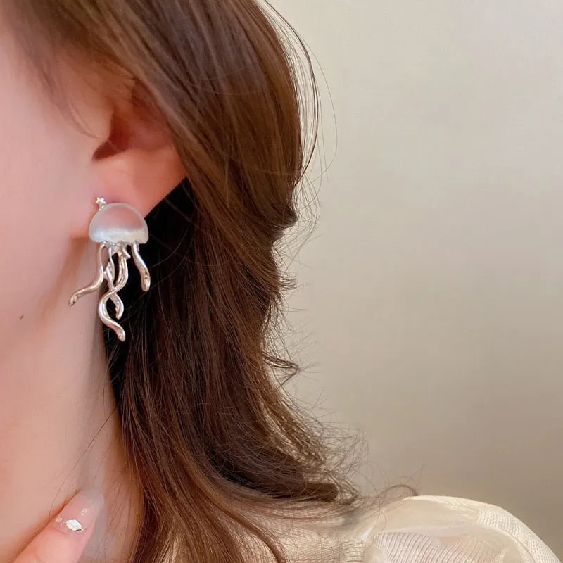 Floating Jellyfish Matte Crystal Earrings