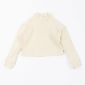Funnel Cropped Sweatshirt, Cream Sherpa