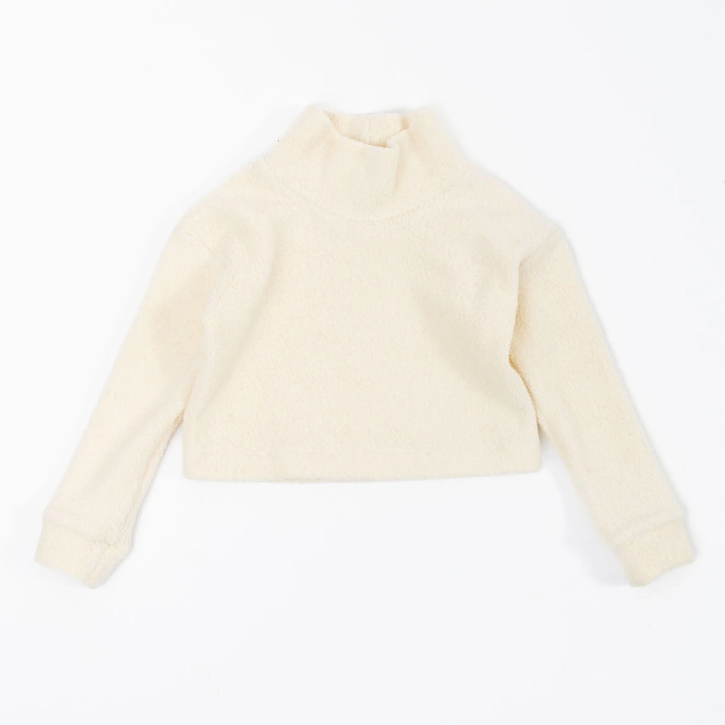 Funnel Cropped Sweatshirt, Cream Sherpa