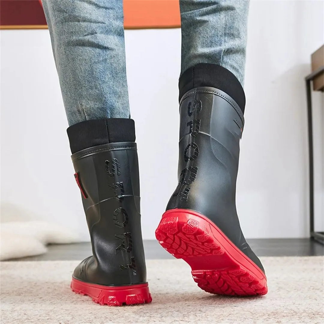 Men's Rain Waterproof Rubber Boots Mid-Calf Ankle Rain Work Boots For Fishing Gardening Outdoor