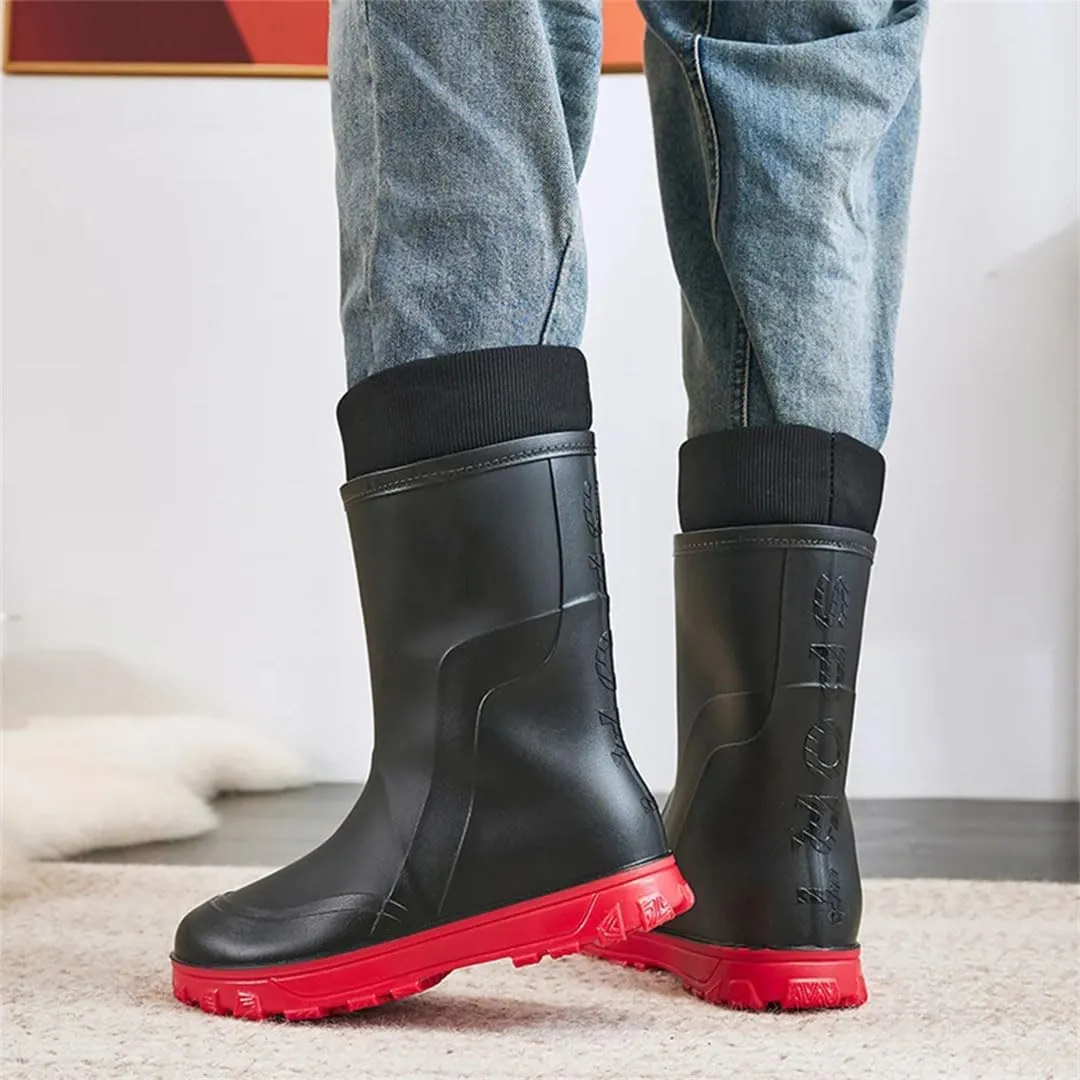 Men's Rain Waterproof Rubber Boots Mid-Calf Ankle Rain Work Boots For Fishing Gardening Outdoor