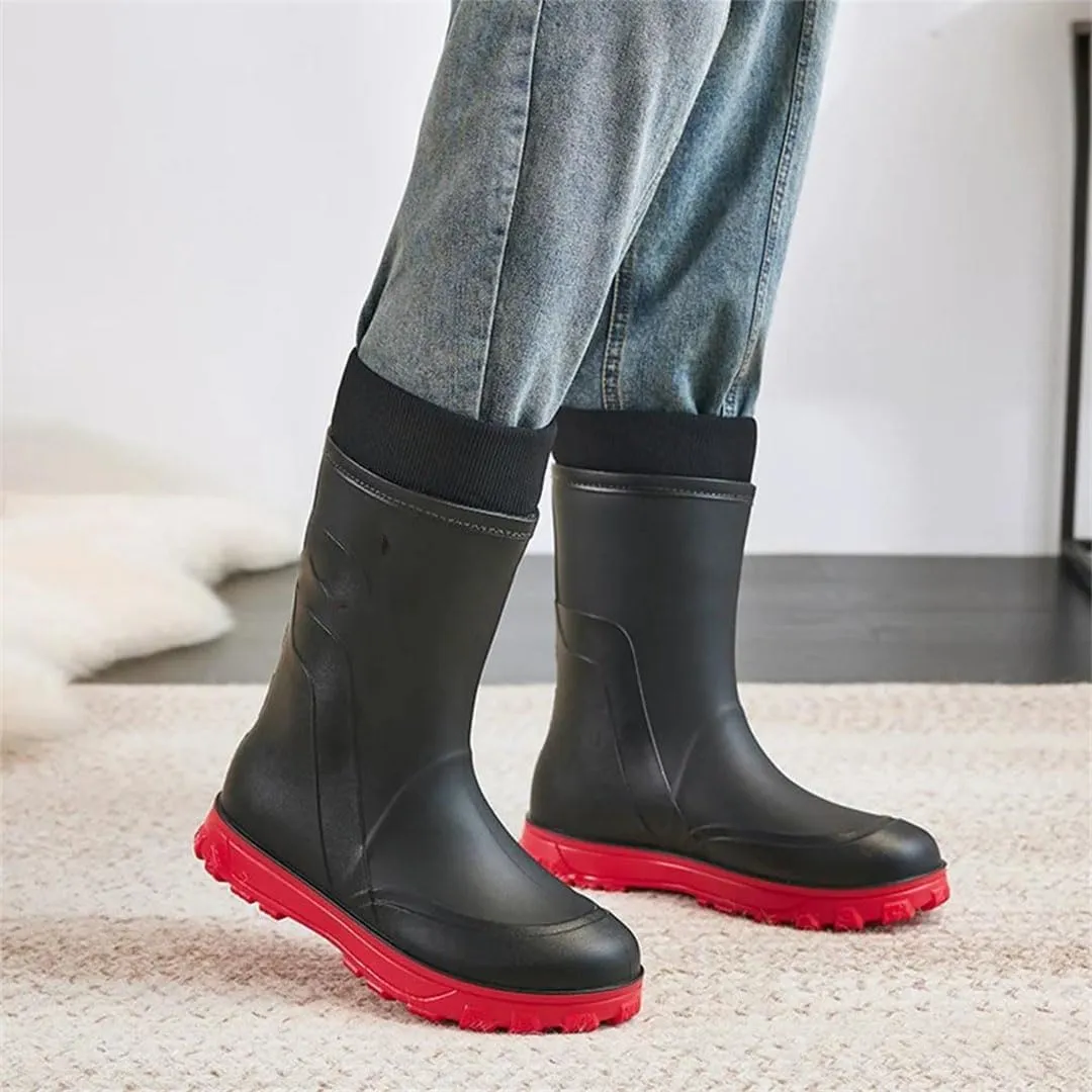 Men's Rain Waterproof Rubber Boots Mid-Calf Ankle Rain Work Boots For Fishing Gardening Outdoor