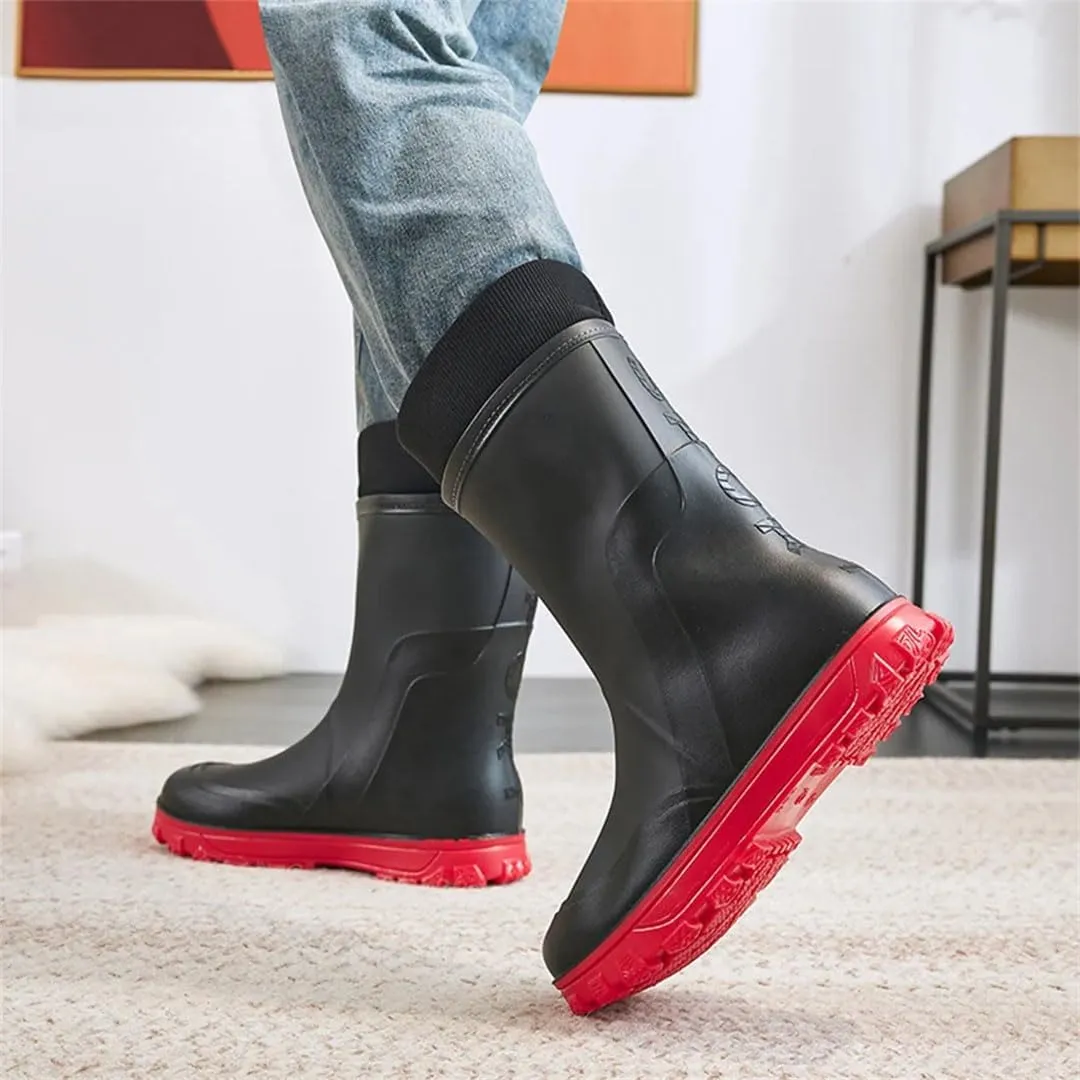 Men's Rain Waterproof Rubber Boots Mid-Calf Ankle Rain Work Boots For Fishing Gardening Outdoor