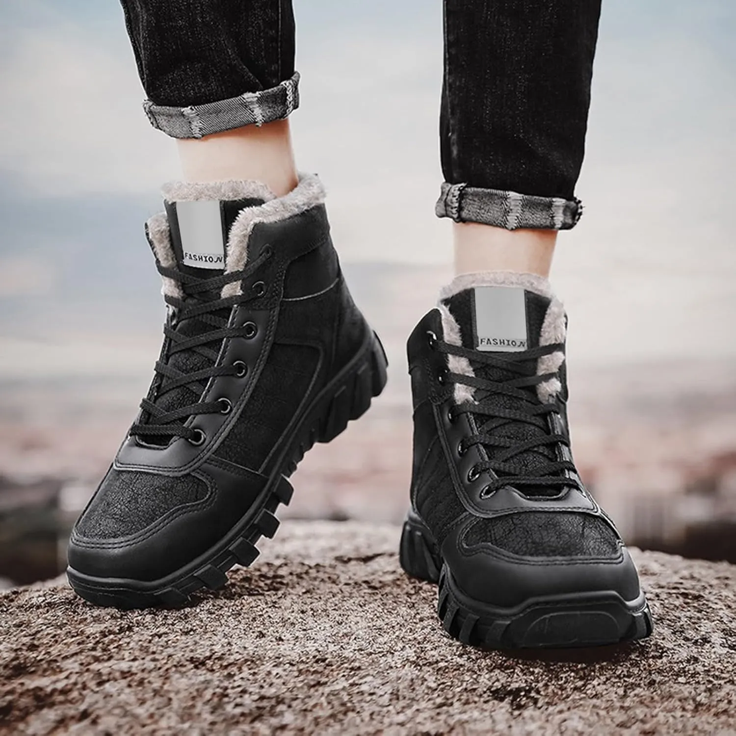 Men's Work Boots Soft Toe Hiking Sneakers Warm Fur Lined Womens Safety Shoes Steel Toe Winter Backpacking Snow Botas Warm Water Hike Grounded Footwear