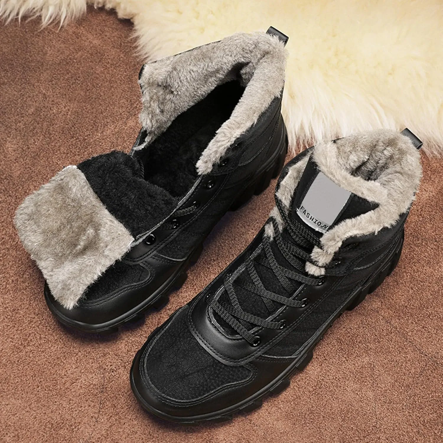 Men's Work Boots Soft Toe Hiking Sneakers Warm Fur Lined Womens Safety Shoes Steel Toe Winter Backpacking Snow Botas Warm Water Hike Grounded Footwear