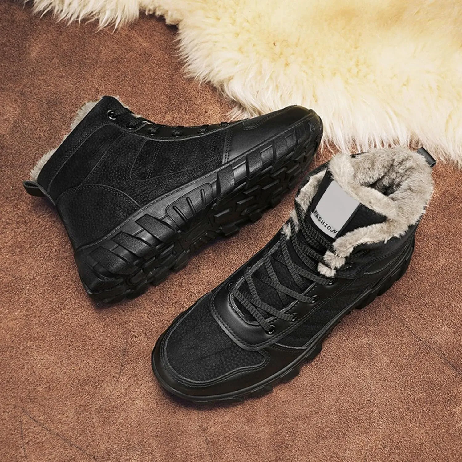 Men's Work Boots Soft Toe Hiking Sneakers Warm Fur Lined Womens Safety Shoes Steel Toe Winter Backpacking Snow Botas Warm Water Hike Grounded Footwear