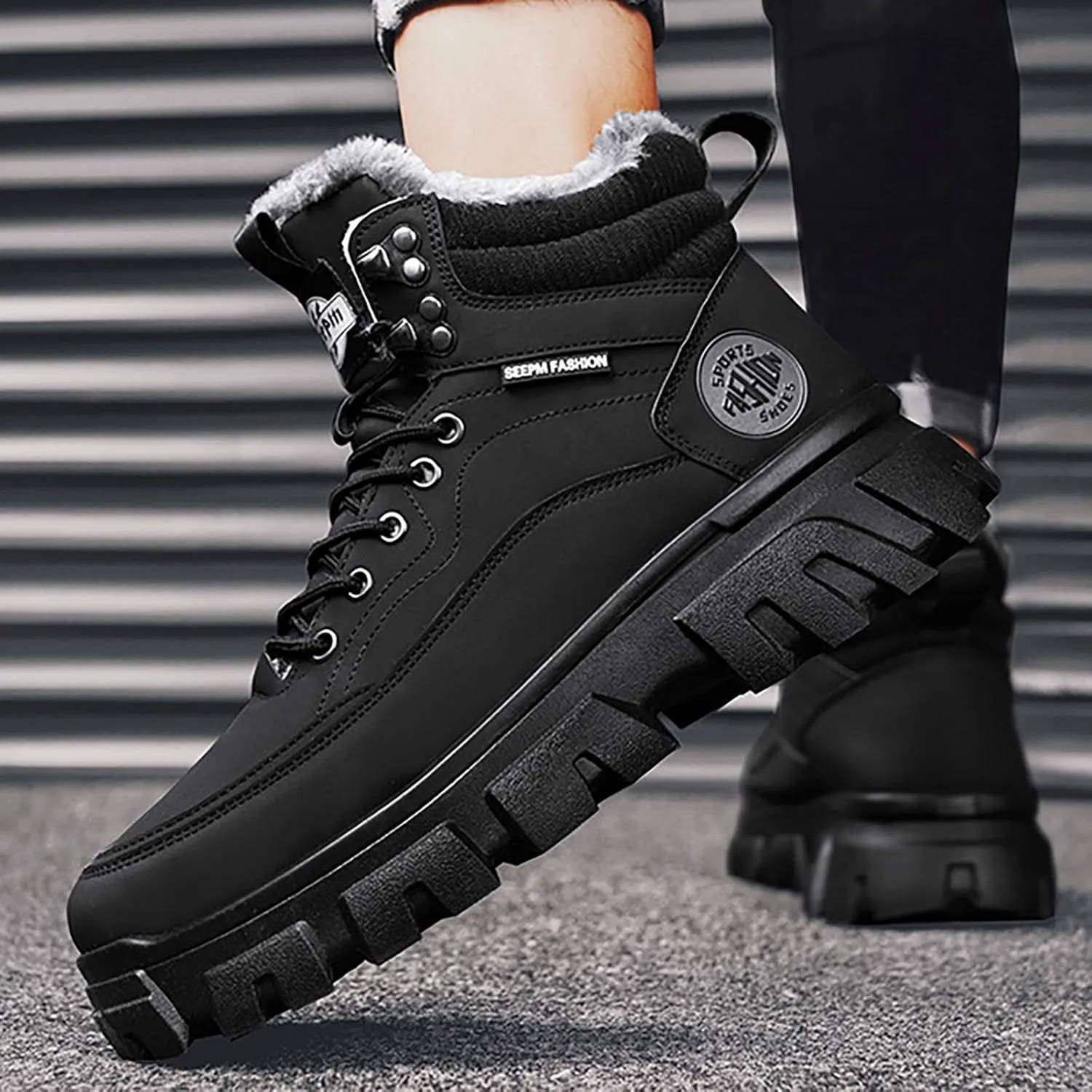Work Boots for Men Steel Toe Hiking Sneakers with Warm Fur Lining Womens Workout Shoes Non Steel Toe Lightweight Outdoor Botas Mid Ankle Work Casual Hike Grounded Footwear